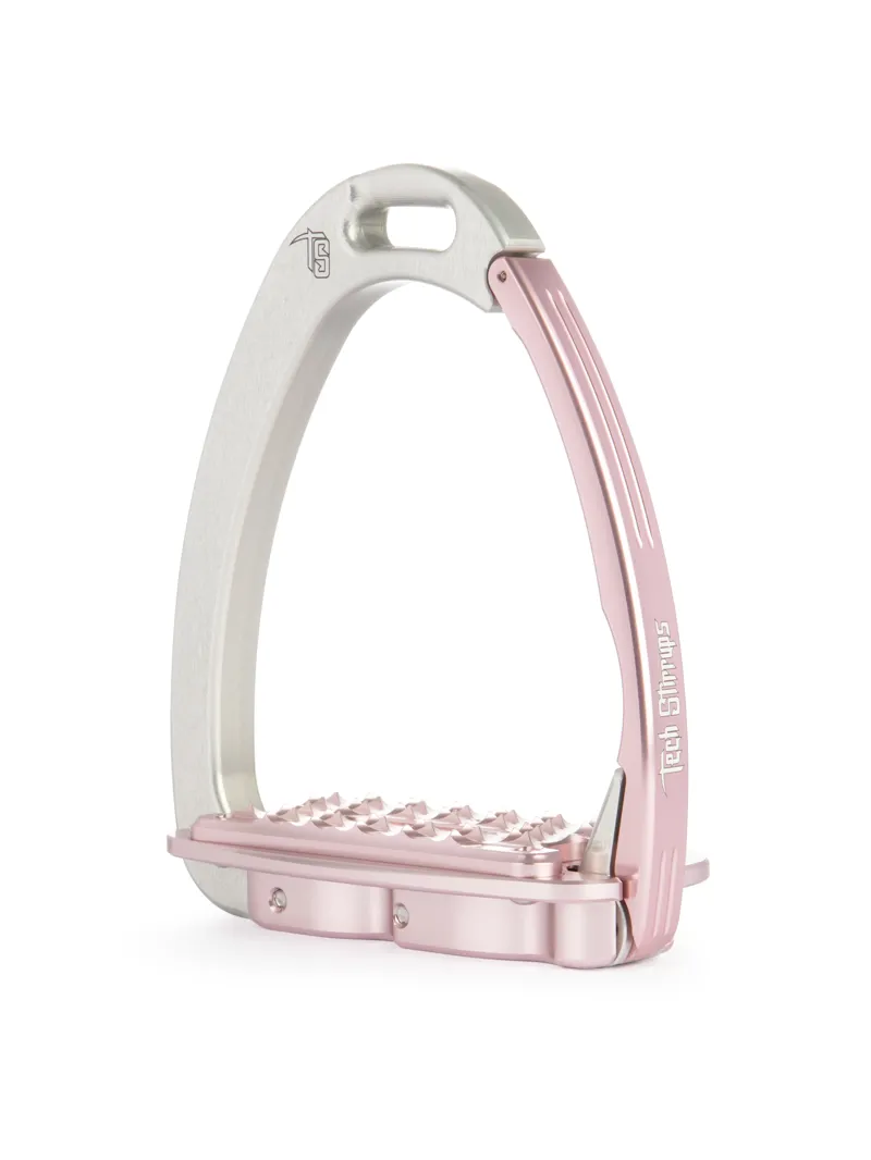 Tech Venice Sloped Evo Safety Stirrups-Silver/Pink